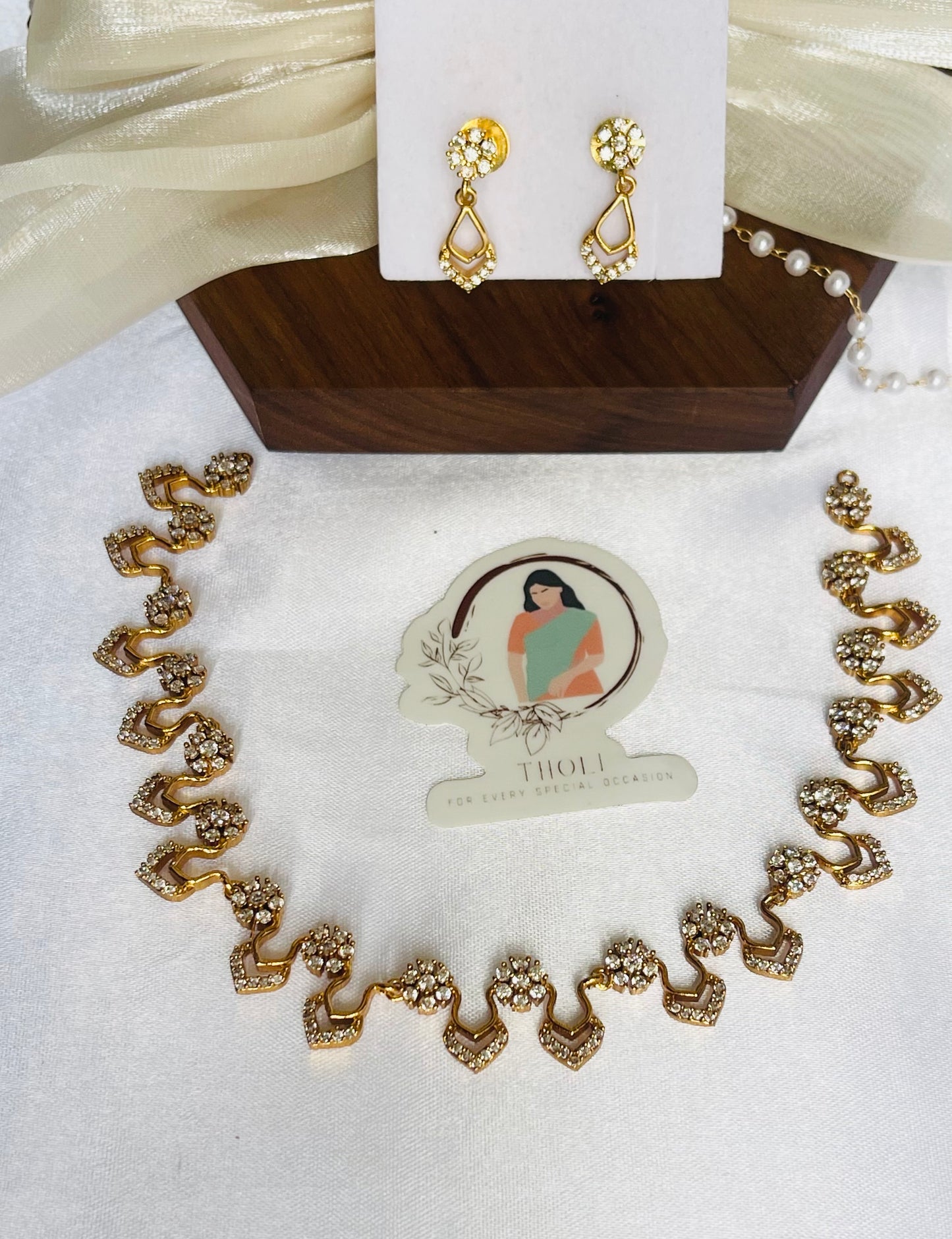 Gold plated diamond short necklace set