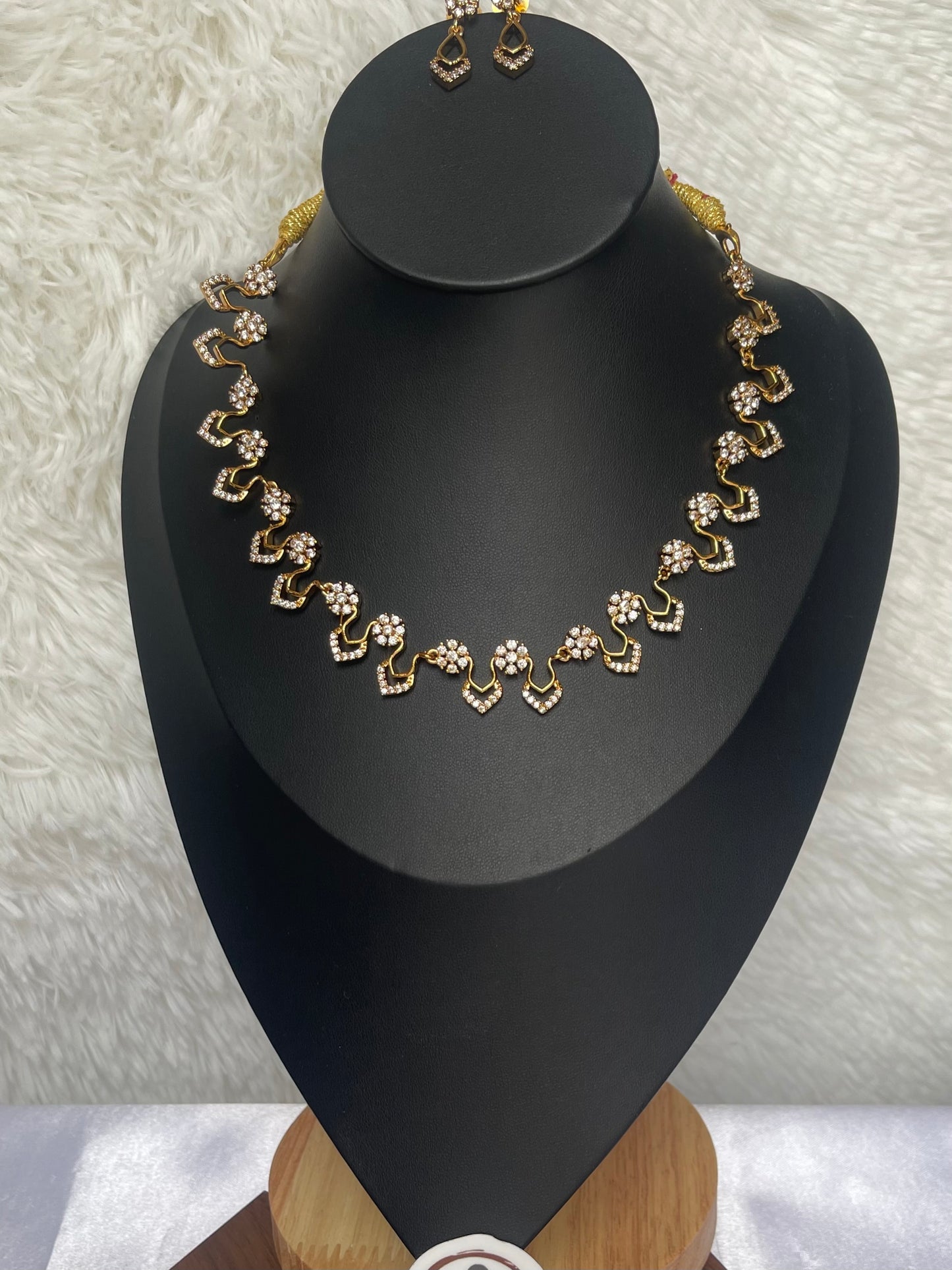 Gold plated diamond short necklace set