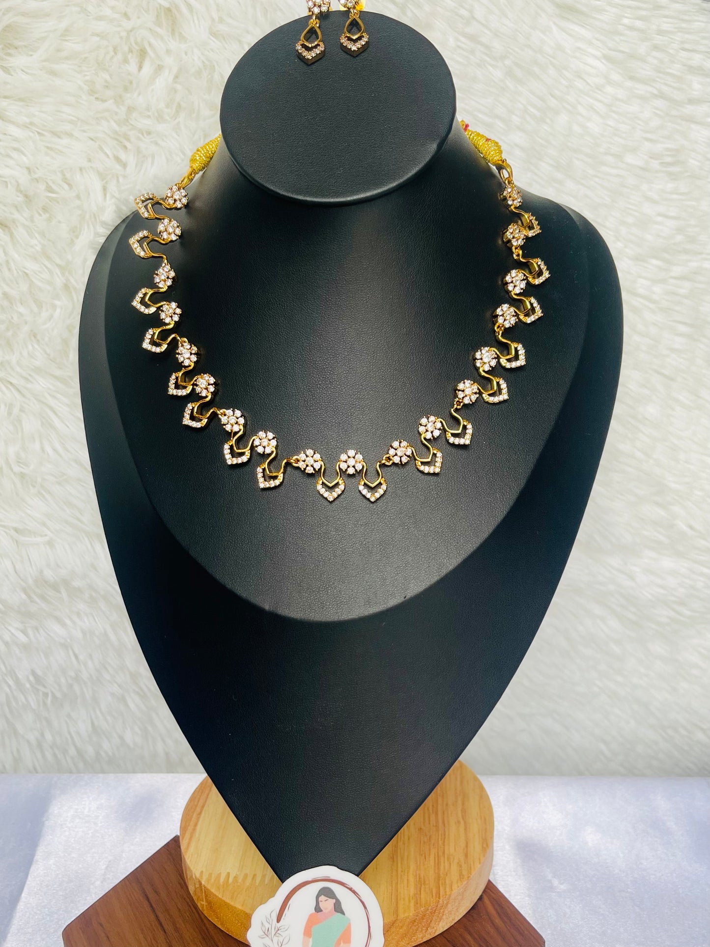 Gold plated diamond short necklace set